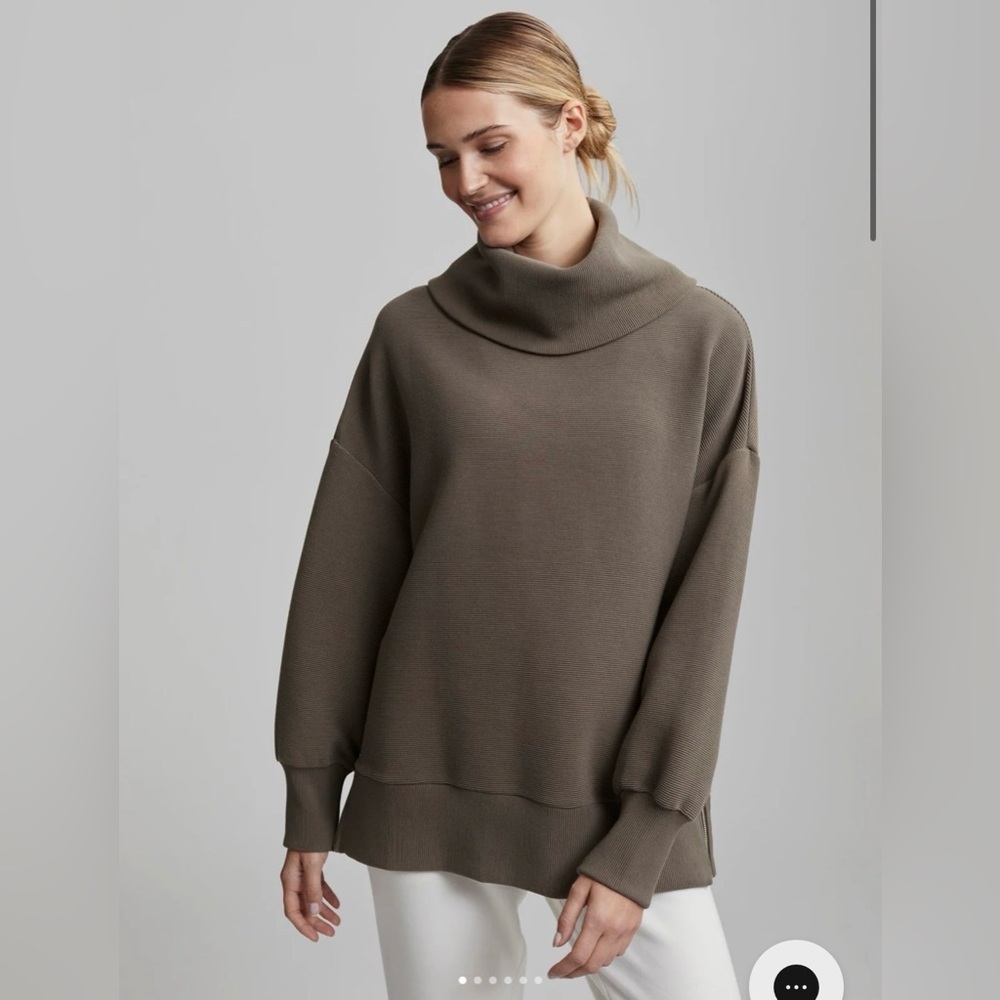 Varley Milton Sweat Pullover Sweatshirt in Ottoman Ribbed Tarmac Tan Brown XS